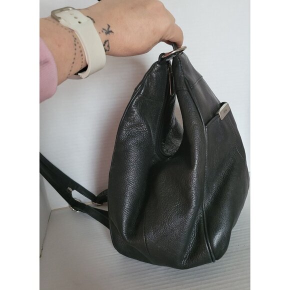 Fossil Leather Convertable Hobo Shoulder Sling Backpack Black Women\'s Woman\'s